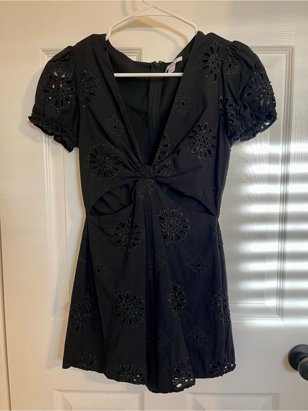 Women’s Black Eyelet Knot-Front Romper